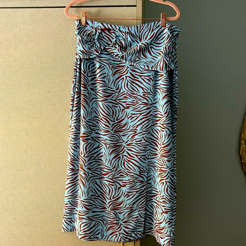 Zara Animal Print Midi Skirt - Light Blue and Brown